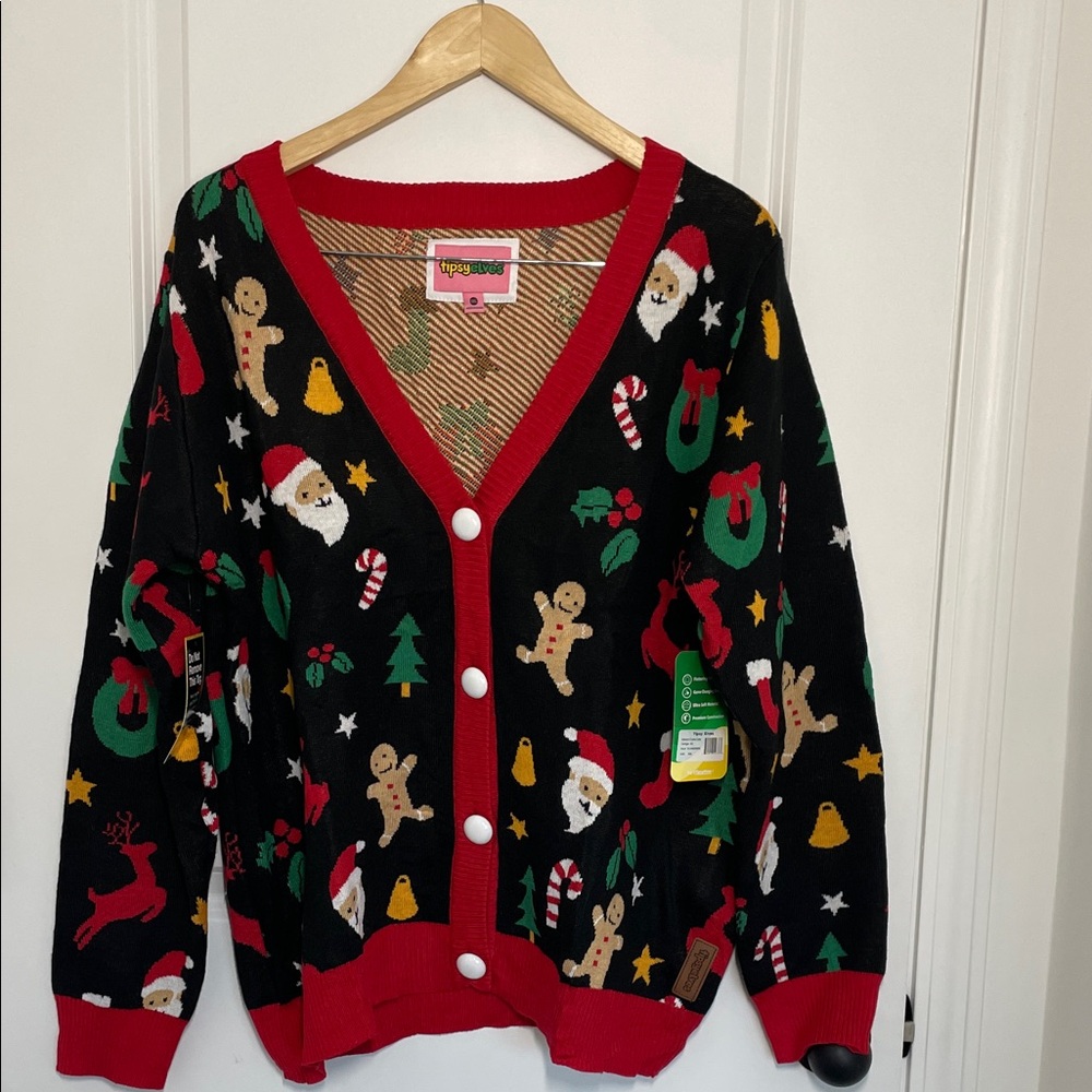 Tipsy Elves Women’s Cookie Cutter Christmas Cardigan Black/Red XXL